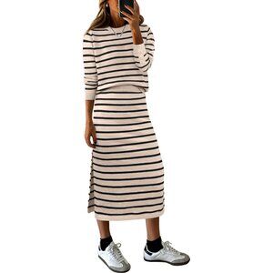 Fashion-Forward Striped Sweater Midi Set for Cozy Winter Days - Women’s Wear